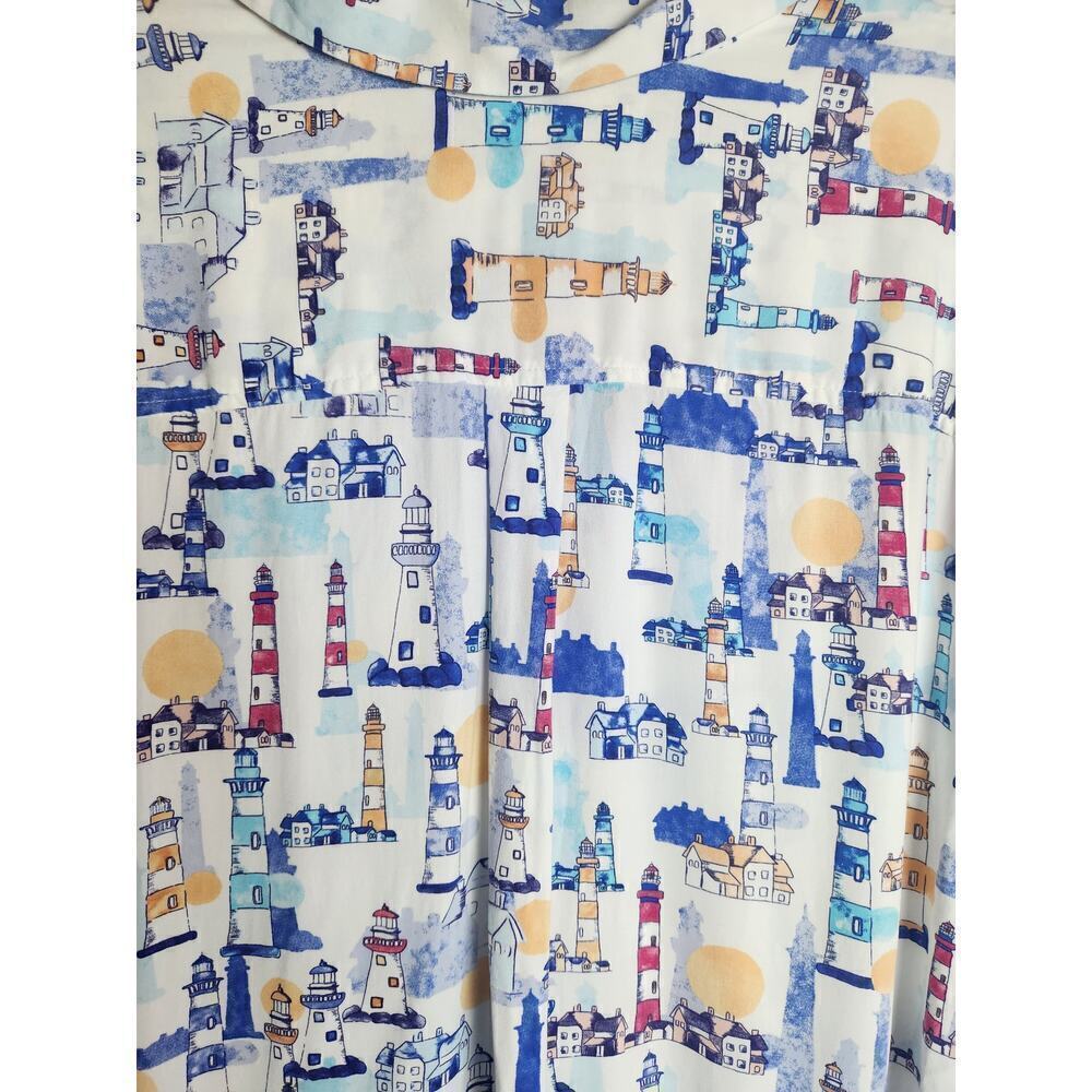 Chico's Novelty print Lighthouses button front blouse sz 4/ 20/22 nautical - Picture 4 of 8